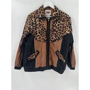 Active Frontier Vintage Jacket Womens Small Brown Black Leopard Windbreaker